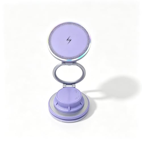 Purple Fast Wireless Car Charger, Magnetic Dashboard Phone Holder, 360 Rotating Foldable Bracket, Compatible with MagSafe - color: Purple