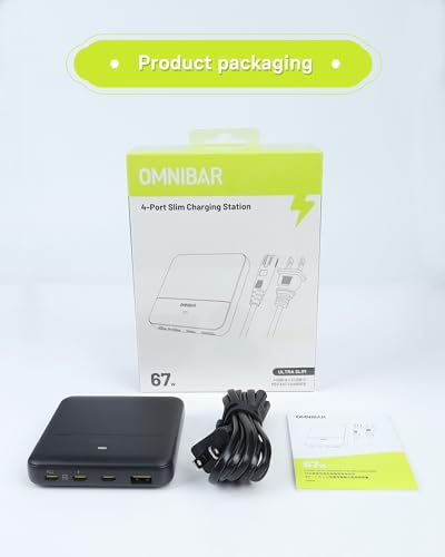 USB C Charging Station Slim, 67W Max 4-Port GaN Desktop Charger - color: Black