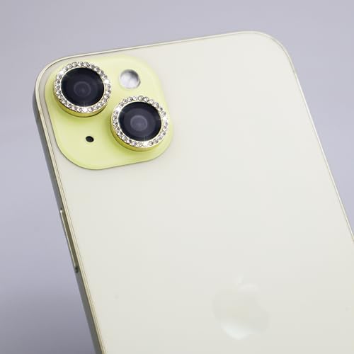 Camera Lens Protector for iPhone 15/15 Plus/14/14 Plus Bling Diamond Metal Ring Rhinestone Tempered Glass Lens Cover Accessories (Gold) - color: Gold