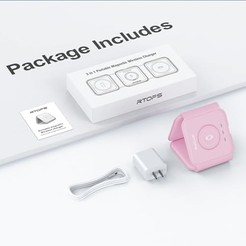 3 in 1 Wireless Charging Station for Apple,Foldable Magnetic Travel Charger - color: deep pink