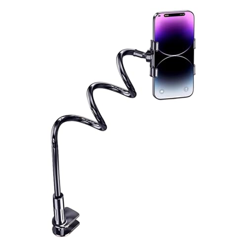 Flexible Bedside Phone Mount Clamp with Bendable Arm 360 Rotatable Metal Tube Phone Stand Upgrades for Lazy Watching Adjustable Flexible Arm Mount - color: Black
