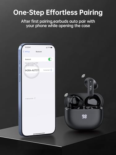 1 Hora Active Noise Cancelling Wireless Earbuds, Built-in 4 Mics, Bluetooth 5.4 in Ear Headphones, LED Display Stereo Bass Earphones with Charging case, for iPhone, Android Smartphone, Tablet, Laptop