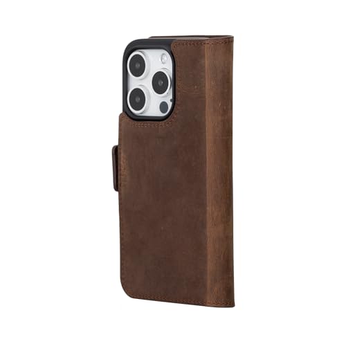 Bayelon Leather Wallet Cas for iPhone 15 Pro - Flip Cover Card Holder, iPhone 15 Pro Wallet Case, Folio Case, Kickstand, MagSafe Compatible Wallet RFID Blocking (Dark Brown) - color: Dark Brown, size: iPhone 15 Pro