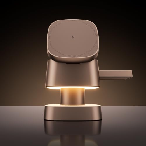 4 in 1 Magnetic Wireless Charging Station,15W Fast Charging with Night Light for MagSafe Charger Stand,3 in 1 Wireless Charger for iPhone 17/16/15/14/13 Pro Max,Apple Watch & AirPods,Sand Gold - color: Sand Gold