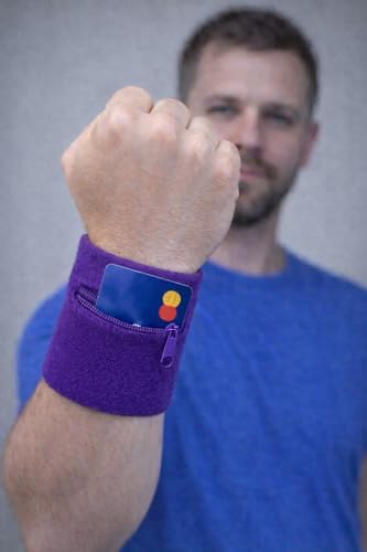 Suddora Zipper Wrist Pouch - Sweatband/Wristband Wallet for Keys, ID, Cards, Cash - color: Purple