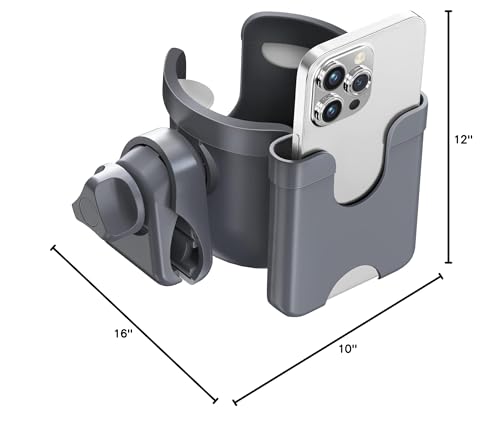Walker Cup Holder with Phone Holder, Stroller Wheelchair Bike Accessories - color: Gray