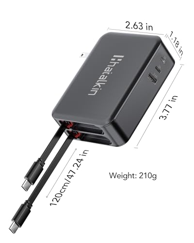 65W for MacBook Pro Charger,5-in-1 Retractable Wall Charger Plug for iPhone - color: Black
