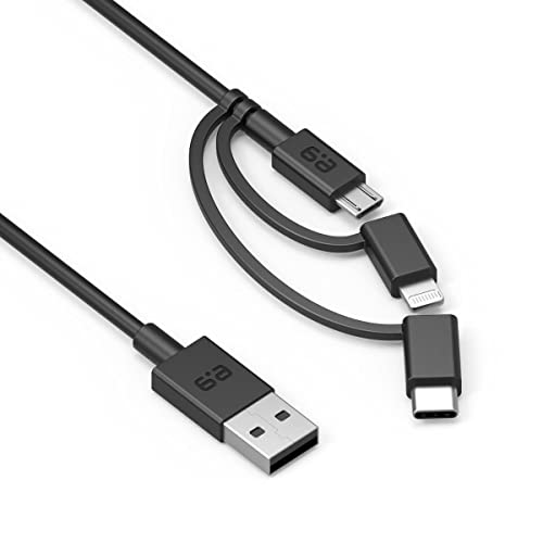 PureGear 3-in-1 Charge-Sync Cable, USBA to Lightning/Micro USB/USBC Cable for iPhone 13,12,11Xs, Galaxy S21, S20, Note20, Pixel 6 5 4, Android Smartphones, & More, Black 4FT, Lifetime Replacement