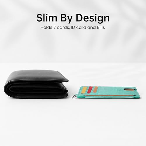 Mayski Slim Wallet, Credit Card Holder for Women, Minimalist Front Pocket RFID Blocking Card Cases, Small Wallet Women Men(Litchi Ocean Green) - color: Litchi Ocean Green