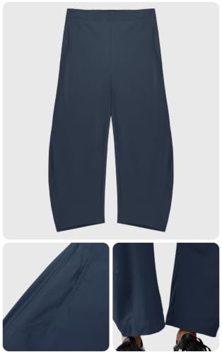 Womens Barrel Travel Pants Elastic Waist Baggy Ankle Pants with Pockets - color: Stretchy-blue, size: X-Large