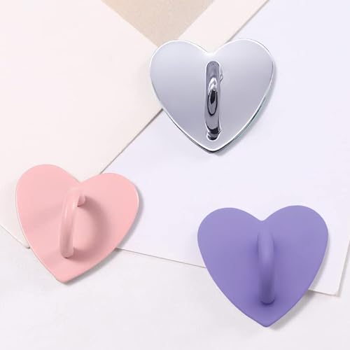 12 Pcs Metal Phone Finger Grip Hook Adhesive Heart Shaped Phone Charm Hook Smartphones Accessories Charm Loop Stand Keychain Ring Smartphones Holder Heart Pad Ring for DIY Hanging Supplies (Purple) - color: Purple