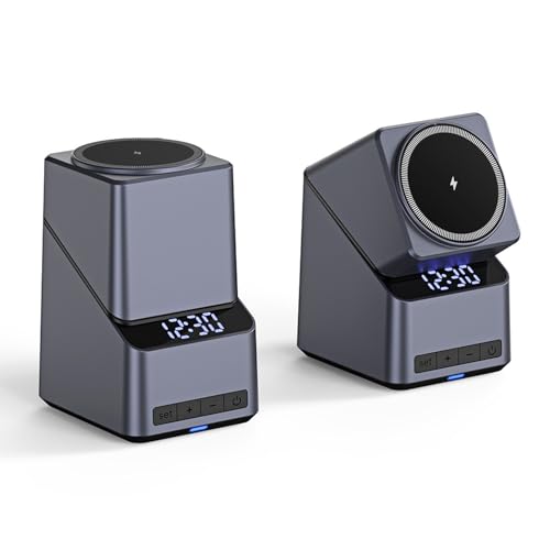 LICAEVEY 4 in 1 Wireless Charging Station, 15W Fast Magnetic Electronics Charger Stand with 180 Degree Rotation Clock Display for Phone Air 17 16 15 14 Series Smartwatch Earbuds