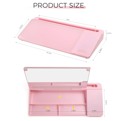 TOWON Glass Desk Whiteboard 17x6 in, Wireless Charger and Storage, Pink - color: Charger Pink