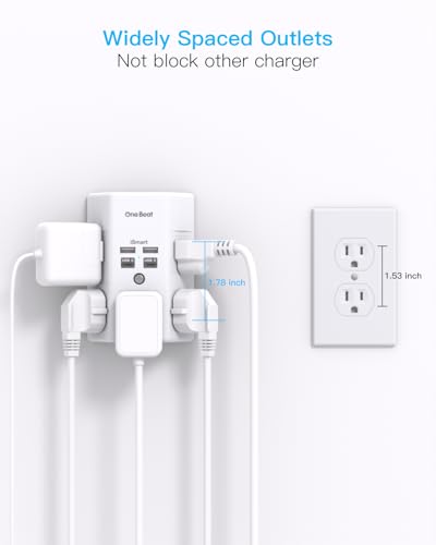 Surge Protector Wall Outlet Extender,3-Sided Outlet Splitter 1680J,2 Pack - color: White, size: 15.5w,2pcs