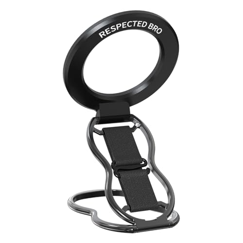 RESPECTED-BRO-Magnetic-Phone-Grip-Stand-with-Finger-Strap, 4-in-1 Magnetic Ring Holder, Kickstand and Elastic Strap for Phones, Universal Fit for iPhone 17/16/15/14/13/12, Android, and Cases (Black) - color: Black