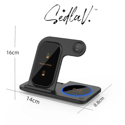 SEDLAV 3-in-1 Portable Wireless Charging Stand Compatible with iPhone 15/14/13/12 Pro Max, 15W Fast Magnetic Charger with LED Indicator (Black)