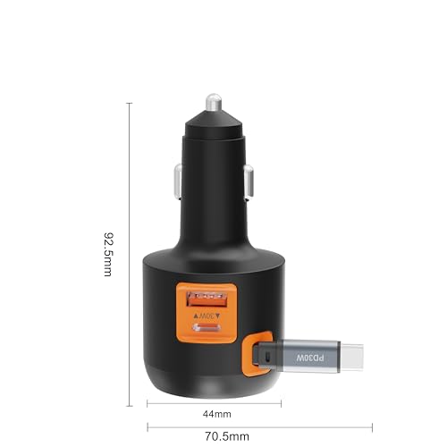 60W Retractable Car Charger, 3-Port USB-C Fast Charging Adapter - color: Orange