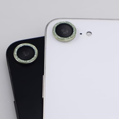 BONVAN for iPhone 15/15 Plus Camera Lens Protector Bling Glitter Metal Crystal Tempered Glass Screen Accessories Sparkly Lens Cover, also Compatible with iPhone 16e (2PCS) (Green) - color: Green
