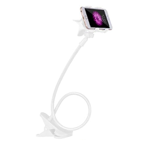 Gooseneck Cell Phone Holder Flexible for Desk Long Arm Mobile Phone Stand with Clip for Headboard & Bedside, Flexible Phone Stand Lazy Bracket Mount Clamp (White) - color: White