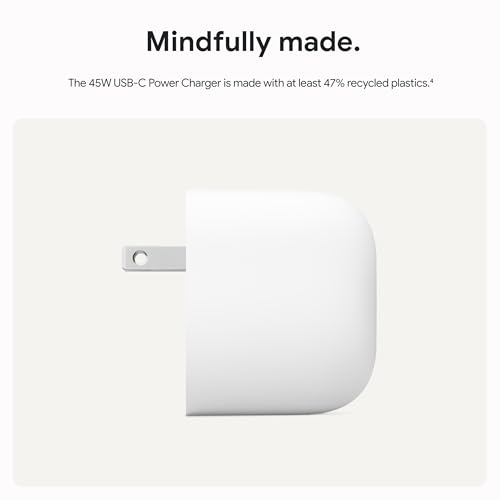 Google 45W USB-C Power Charger - Fast-Charging Pixel Phone Charger - Compatible with Google Products and Other USB-C® Devices - Snow - size: 45W