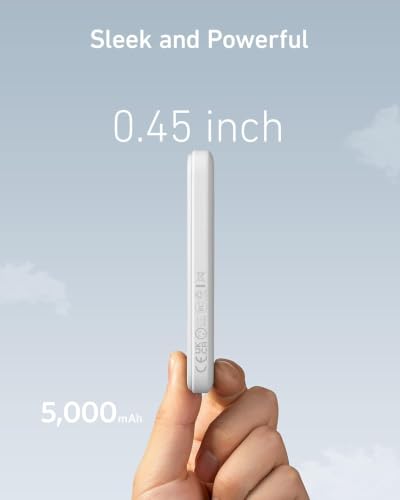 Anker 621 MagGo Power Bank, 5,000mAh Magnetic Portable Charger | Travel Essential Battery Pack with USB-C Cable, Compatible with iPhone 16 / 15 / 14 / 13 / 12 Series - color: White, size: 4.13 x 2.62 x 0.45 inches