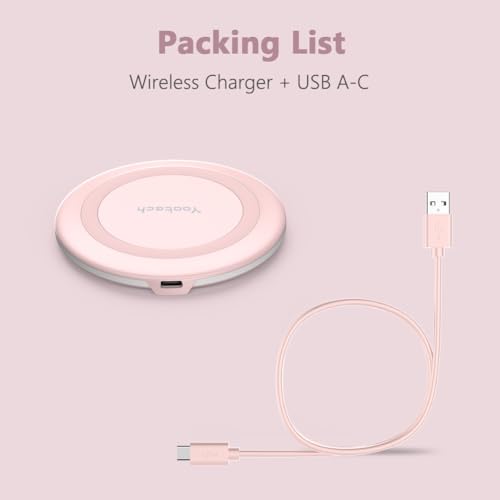 Yootech Wireless Charger,10W Max Wireless Charging Pad(No AC Adapter) | Compatible with iPhone 17/17 Pro/17 Pro Max/Air/16/15/14/13/SE 2022/12/11,Samsung Galaxy S25/S24/S23,for AirPods Pro 3 - color: Chalk Pink