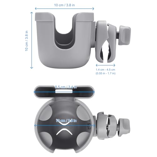 Accmor Stroller Cup Holder with Phone Holder, Bike Cup Holder, Universal Cup Holder for Uppababy Nuna Strollers, 2-in-1 Drinks Holder for Walker, Wheelchair, Scooter - color: All Grey