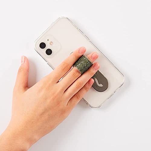 Momostick Flatstick, Cell Phone Finger Grip Strap Holder for Hand, Cell Phone Stand, New Slim Finger Loop Selfie Grip Compatible with Most Smartphones - Glitter Olive - color: Glitter Olive