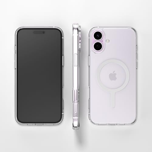 Sinjimoru for iPhone 16 Plus Clear Case, Compatible with MagSafe | M-Airclo Basic, anti-yellowing UV coating, shockproof PC TPU bumper, 1000G strong magnet - size: iPhone 16 Plus