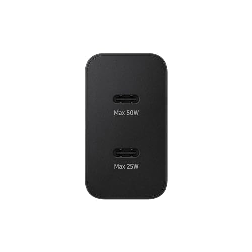 Samsung 50W Duo Power Adapter Wall Charger, 2 Ports, Cable Included, Black