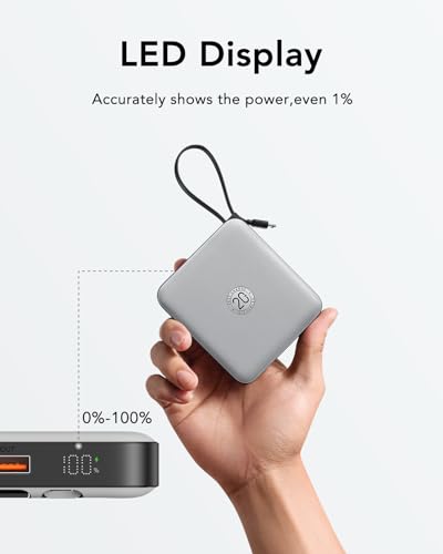 VRURC Portable Charger with Built-in Cables, 10000mAh 22.5W Fast Charging - color: Grey