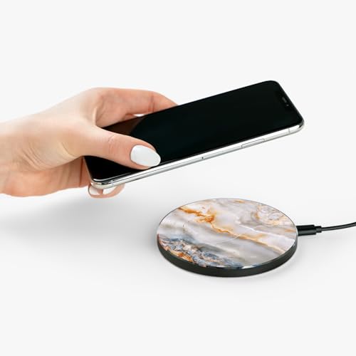 Stylish Marble 15W Qi Certified Fast Wireless Charging Pad for iPhone & Android with USB Cable, Modern Unique Desk Accessory