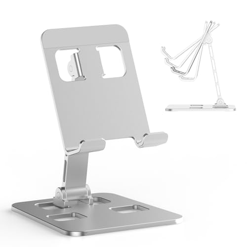 Foldable Adjustable Phone Stand, Hands-Free Desktop Holder for Video Calls Streaming Gaming, Portable Anti-Slip Cradle Universal for Smartphones