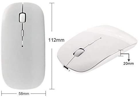 Tsmine Bluetooth Wireless Mouse - Slim Rechargeable, Noiseless Click & 3 Adjustable DPI Levels for Laptop, Tablet, iMac, MacBook Air - White - color: White