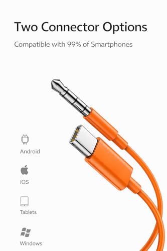 Wired in-Ear Earbuds with Microphone, 3.5mm Stereo Earphones with Soft Fit Ear Tips, Noise-Isolating Wired Headphones for Smartphones, Tablets, Laptops - Orange