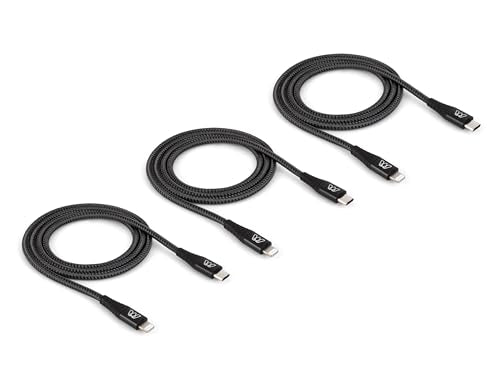 Sewell MOS 3 Pack USB-C to Lightning Fast Charge Cable for iPhone, Rugged Cable Supports USB-C Power Delivery iPhone 14,13,12,11,X (3, 6 ft.) - size: 6 ft.