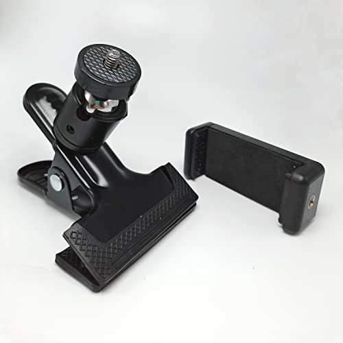 PRAQECZ Clip Clamp Phone Holder, Cell Phone Stand for Desk/Table/Glass Door/Desktop Baffle/Easel,360° Adjustment Metal Clamp Mount Compatible with 3.5-6.5 inch Smart Phones