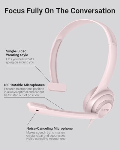 NUBWO HW02 USB Headset with Microphone Noise Cancelling & in-line Control - color: Pink, size: 1 pack