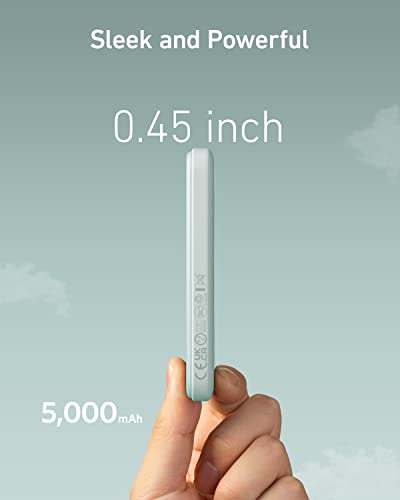 Anker 621 MagGo Power Bank, 5,000mAh Magnetic Portable Charger | Travel Essential Battery Pack with USB-C Cable, Compatible with iPhone 16 / 15 / 14 / 13 / 12 Series - color: Green, size: 4.13 x 2.62 x 0.45 inches