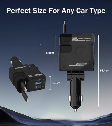 Retractable Car Charger, 4 in 1 66W Fast Charging USB C Car Charger