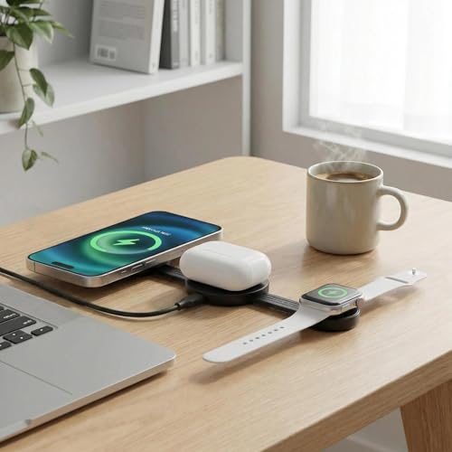 3-in-1 Wireless Charging Station, Foldable Pocket-Sized USB-C Fast Charger