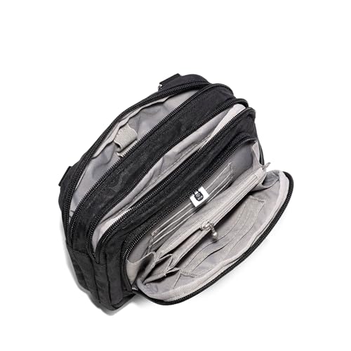 Baggallini Triple Zip with Front Wallet/Trifecta RFID Wallet Crossbody - color: Black Cheetah Emboss