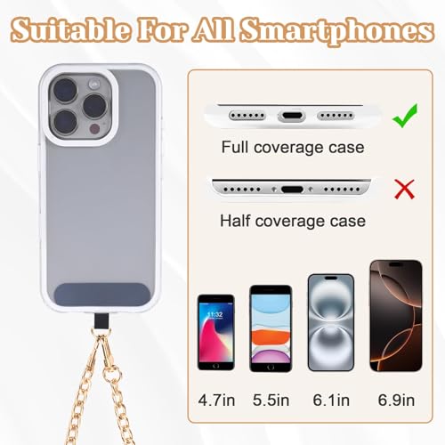 2Pack Phone Lanyard Crossbody with Patch Around the Neck Crossbody Wrist Chain Strap Crossbody for Women Most Phone - color: Gold