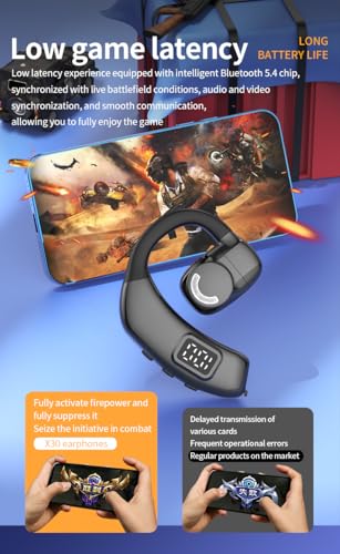 Single Bluetooth5.4 Phone Earpiece Earbud One Ear Piece 180° Left and Right Ears LED Display Open Ear Bud Air Conduction Earbuds Earless Out of Ear Headphones Wireless Headsets with Microphone Earhook