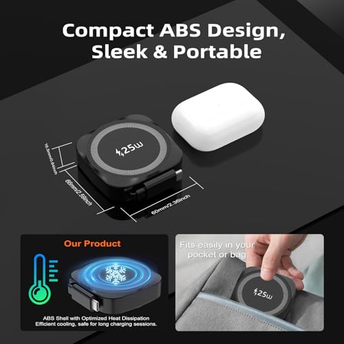 25W Magnetic Qi Fast Wireless Charging Pad, Slim Portable Wireless Charger with 0.7m Retractable USB-C Cable for iPhone, Samsung, Google Pixel, AirPods, 5 Colors(Black) - color: Black