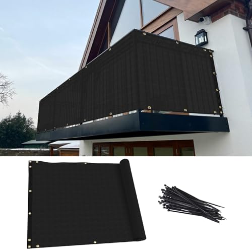 TANG 3' x 25' Balcony Privacy Screen Fence for Apartment Deck Railing, 200GSM Heavy Duty Block Outdoor Privacy Fencing Cover for Patio Porch Backyard Screens, Black