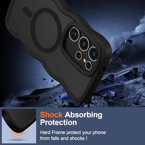UEEBAI Magnetic for Samsung Galaxy S24 Ultra 5G Case, Cute Cover Compatible with MagSafe, Transparent Clear Wave Design Wavy Frame Matte Phone Case- Black - color: Black, size: Samsung Galaxy S24 Ultra 5G