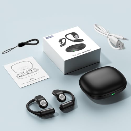 Open Ear Headphones, OWS Open-Ear Bluetooth Headset with Mic, Bluetooth 5.4, IPX7 Waterproof, Lightweight Sport Earhooks Wireless Earbuds for Sport, Gym, Cycling, Compatible with iPhone & Android