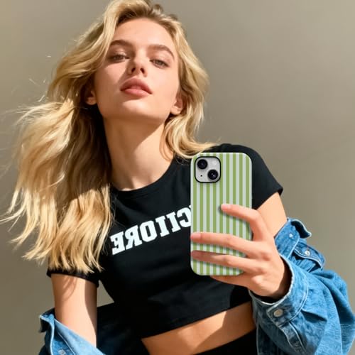 Skyseaco Compatible with iPhone 15 Case with MagSafe, Cute Striped Phone Case for Women Girls, Soft TPU + Hard PC Dual Layer Shockproof Glossy Protective Cover, Sage Green - color: Sage Green, size: iPhone 15