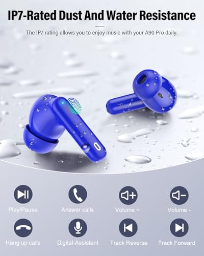 Wireless Earbuds, Bluetooth 5.4 Headphones Bass Stereo/Clear Calls, Blue - color: Blue
